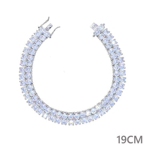 New Silver Color Double Row 4mm CZ Zircon Round Bracelet Iced Out - Sophornlilly
