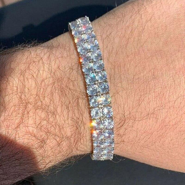 New Silver Color Double Row 4mm CZ Zircon Round Bracelet Iced Out - Sophornlilly