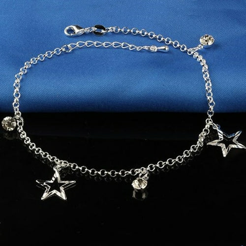 New Small Stars Pendant Bohemia Foot Anklet Sterling Silver Plate