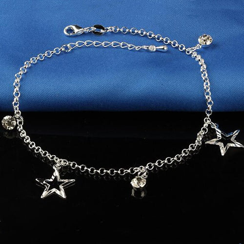 New Small Stars Pendant Bohemia Foot Anklet Sterling Silver Plate