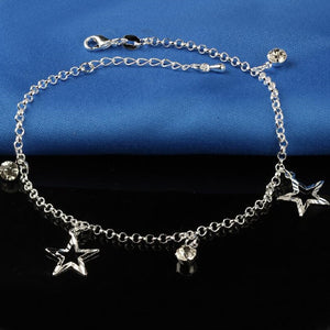 New Small Stars Pendant Bohemia Foot Anklet Sterling Silver Plate