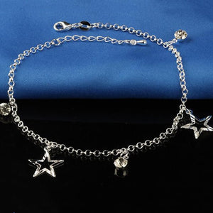 New Small Stars Pendant Bohemia Foot Anklet Sterling Silver Plate