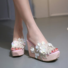 Load image into Gallery viewer, Wedge Sandals Platform Flower Decoration