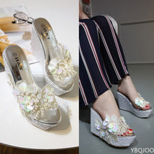 Load image into Gallery viewer, Wedge Sandals Platform Flower Decoration