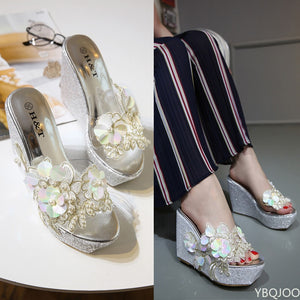Wedge Sandals Platform Flower Decoration