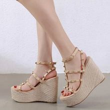 Load image into Gallery viewer, New Summer High Heel Wedge Heel Rivet Sandals Women|Middle Heels| - Sophornlilly