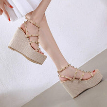 Load image into Gallery viewer, New Summer High Heel Wedge Heel Rivet Sandals Women|Middle Heels| - Sophornlilly
