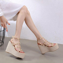 Load image into Gallery viewer, New Summer High Heel Wedge Heel Rivet Sandals Women|Middle Heels| - Sophornlilly