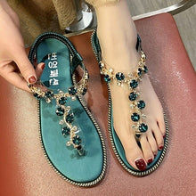 Load image into Gallery viewer, New Summer Women Thong Sandals T type Open Toe Rhinestone Flat Bottom