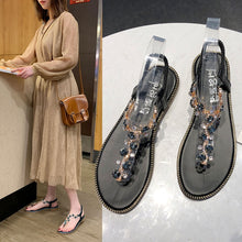 Load image into Gallery viewer, New Summer Women Thong Sandals T type Open Toe Rhinestone Flat Bottom