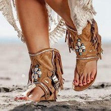 Load image into Gallery viewer, New Tassel Flat Sandals Women Large Size All match Beaded Roman Style - Sophornlilly