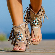 Load image into Gallery viewer, New Tassel Flat Sandals Women Large Size All match Beaded Roman Style - Sophornlilly