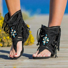 Load image into Gallery viewer, New Tassel Flat Sandals Women Large Size All match Beaded Roman Style - Sophornlilly