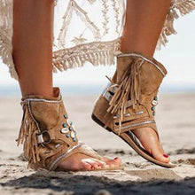 Load image into Gallery viewer, New Tassel Flat Sandals Women Large Size All match Beaded Roman Style - Sophornlilly