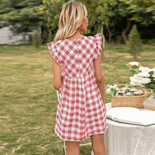 Load image into Gallery viewer, New Women Dresses V Neck Plaid Print Boho Sexy Beach Dress Ruffle - Sophornlilly