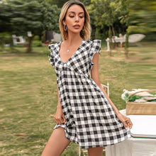 Load image into Gallery viewer, New Women Dresses V Neck Plaid Print Boho Sexy Beach Dress Ruffle - Sophornlilly