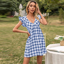 Load image into Gallery viewer, New Women Dresses V Neck Plaid Print Boho Sexy Beach Dress Ruffle - Sophornlilly