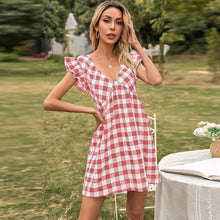Load image into Gallery viewer, New Women Dresses V Neck Plaid Print Boho Sexy Beach Dress Ruffle - Sophornlilly