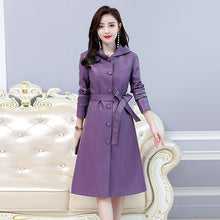 Load image into Gallery viewer, Leather Trench Coat Casual Fashion Hooded