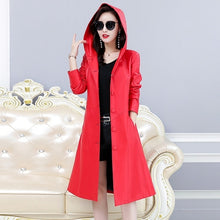 Load image into Gallery viewer, Leather Trench Coat Casual Fashion Hooded