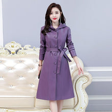 Load image into Gallery viewer, Leather Trench Coat Casual Fashion Hooded