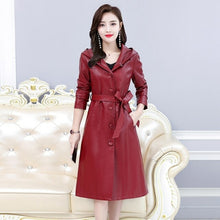 Load image into Gallery viewer, Leather Trench Coat Casual Fashion Hooded