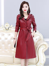 Load image into Gallery viewer, Leather Trench Coat Casual Fashion Hooded