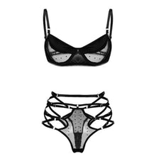 Load image into Gallery viewer, New Women Plus Size Lace Lingerie Bra+Thong Underwear Set Black