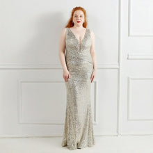 Load image into Gallery viewer, Mermaid Sequins Evening Dress V Neck Elegant