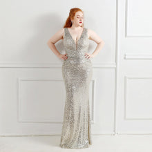 Load image into Gallery viewer, Mermaid Sequins Evening Dress V Neck Elegant