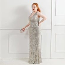 Load image into Gallery viewer, Mermaid Sequins Evening Dress V Neck Elegant