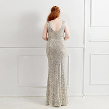 Load image into Gallery viewer, Mermaid Sequins Evening Dress V Neck Elegant
