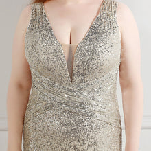 Load image into Gallery viewer, Mermaid Sequins Evening Dress V Neck Elegant
