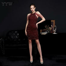 Load image into Gallery viewer, New Women Sexy Tassel Short Evening Dress Bling Sequin Sleeveless