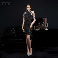 Load image into Gallery viewer, New Women Sexy Tassel Short Evening Dress Bling Sequin Sleeveless