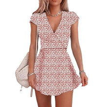 Load image into Gallery viewer, New Women V neck Floral  Short Sleeve Mini Dress Elegant Bodycon Sexy