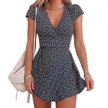 Load image into Gallery viewer, New Women V neck Floral  Short Sleeve Mini Dress Elegant Bodycon Sexy