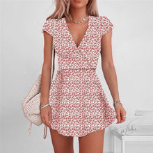 Load image into Gallery viewer, New Women V neck Floral  Short Sleeve Mini Dress Elegant Bodycon Sexy