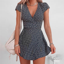 Load image into Gallery viewer, New Women V neck Floral  Short Sleeve Mini Dress Elegant Bodycon Sexy