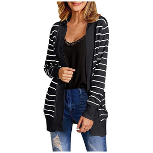 New Womens Long Cardigan Sweaters Oversized Open Front Striped Loose