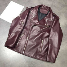 Load image into Gallery viewer, New brand genuine leather jacket wine red women spring
