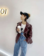Load image into Gallery viewer, New brand genuine leather jacket wine red women spring