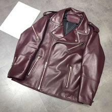 Load image into Gallery viewer, New brand genuine leather jacket wine red women spring