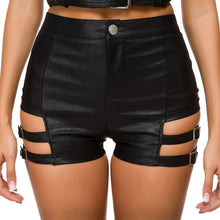 Load image into Gallery viewer, New sexy summer women's ladies imitation leather black shorts ultra