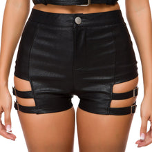 Load image into Gallery viewer, New sexy summer women's ladies imitation leather black shorts ultra