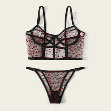 Load image into Gallery viewer, New women's underwear lace bra Heart Print Mesh Lingerie Set Sexy