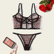 Load image into Gallery viewer, New women's underwear lace bra Heart Print Mesh Lingerie Set Sexy