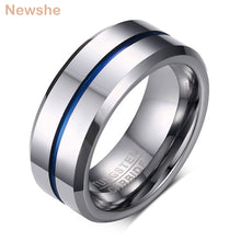 Load image into Gallery viewer, Men&#39;s Wedding Band Tungsten Rings Groove Ring Carbide Blue Line