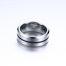 Load image into Gallery viewer, Men&#39;s Wedding Band Tungsten Rings Groove Ring Carbide Blue Line