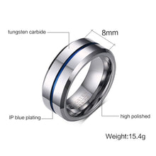 Load image into Gallery viewer, Men&#39;s Wedding Band Tungsten Rings Groove Ring Carbide Blue Line